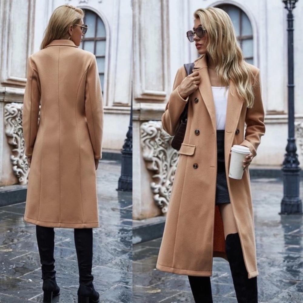 Camel Trench Coat Double Breasted fall Jacket coat - Picture 5 of 6